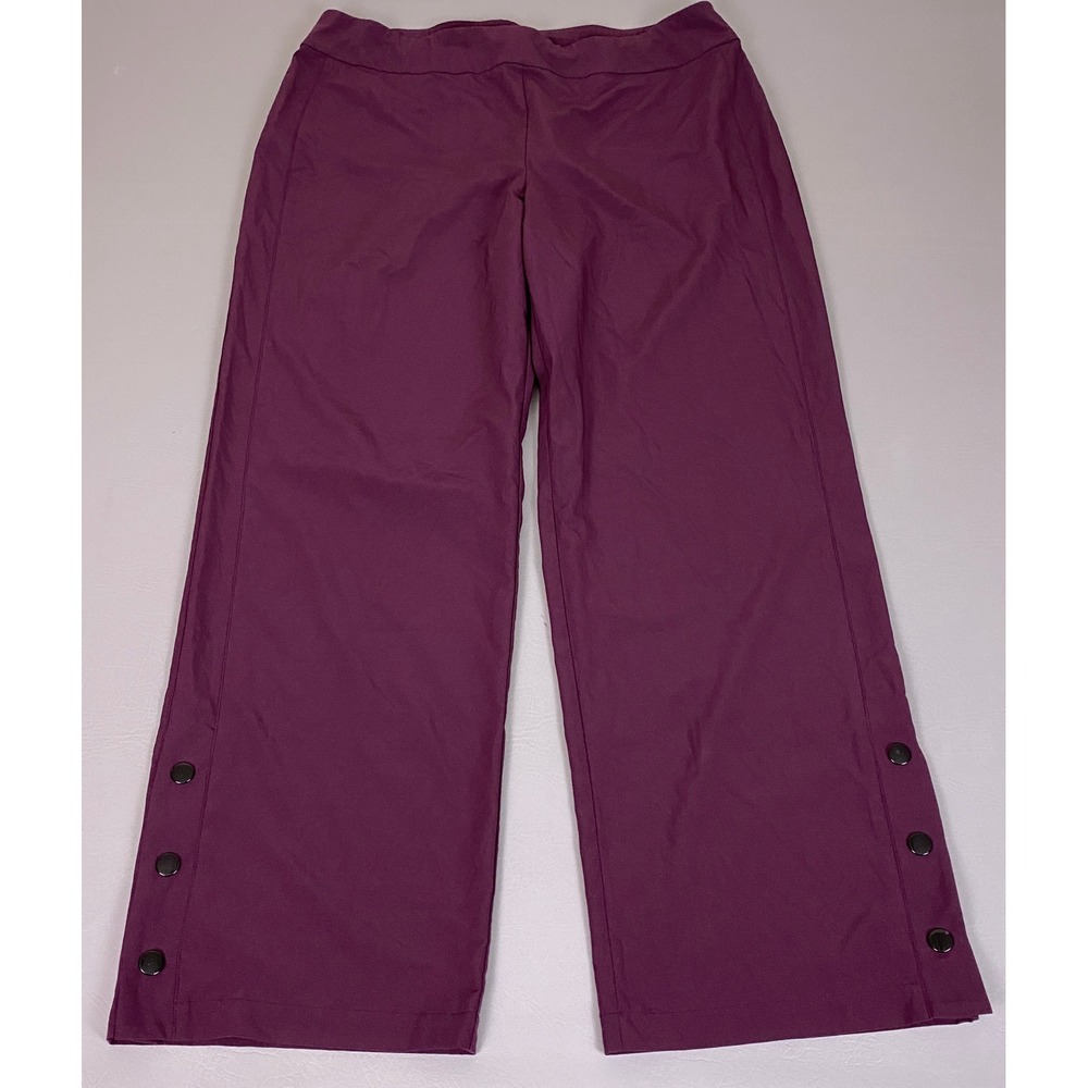 Chicos Zenergy Purple Wide Leg Pants Women's Size 3 US 16 Plum Snap Hem EUC